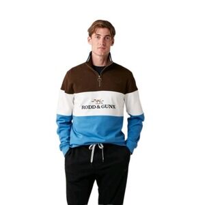 NEW! Rodd & Gunn Mens Foresters Peak 1/4 Zip Rugby Fleece Brown Blue Small‎ $128